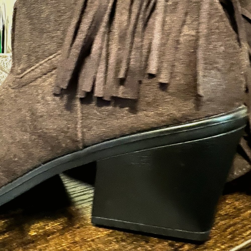 Fashion Nova Brown Heeled Boots With Fringe Detail View 6